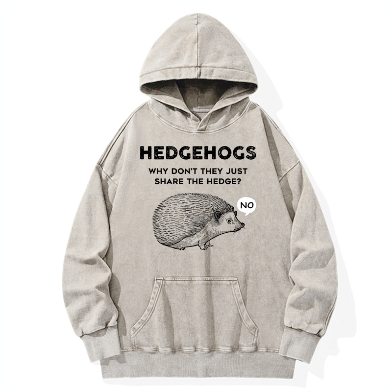 Tokyo-Tiger Funny Hedgehog Washed Hoodie
