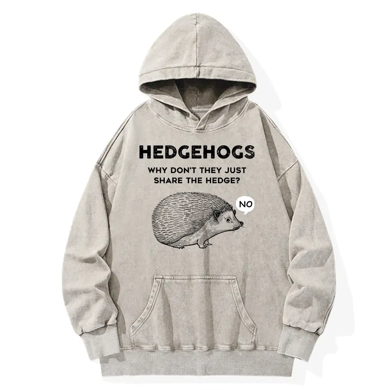 Tokyo-Tiger Funny Hedgehog Washed Hoodie