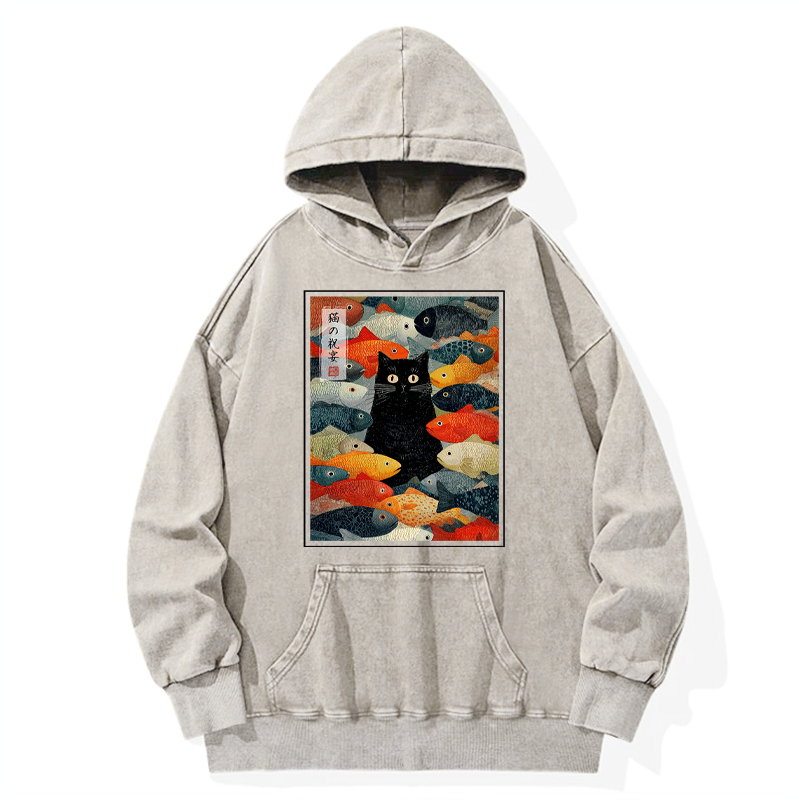 Tokyo-Tiger The Cat's Feast of Fish Washed Hoodie