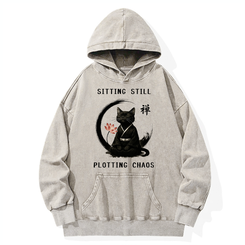 Tokyo-Tiger Sitting still  plotting chaos Calming Zen Cat Funny Washed Hoodie