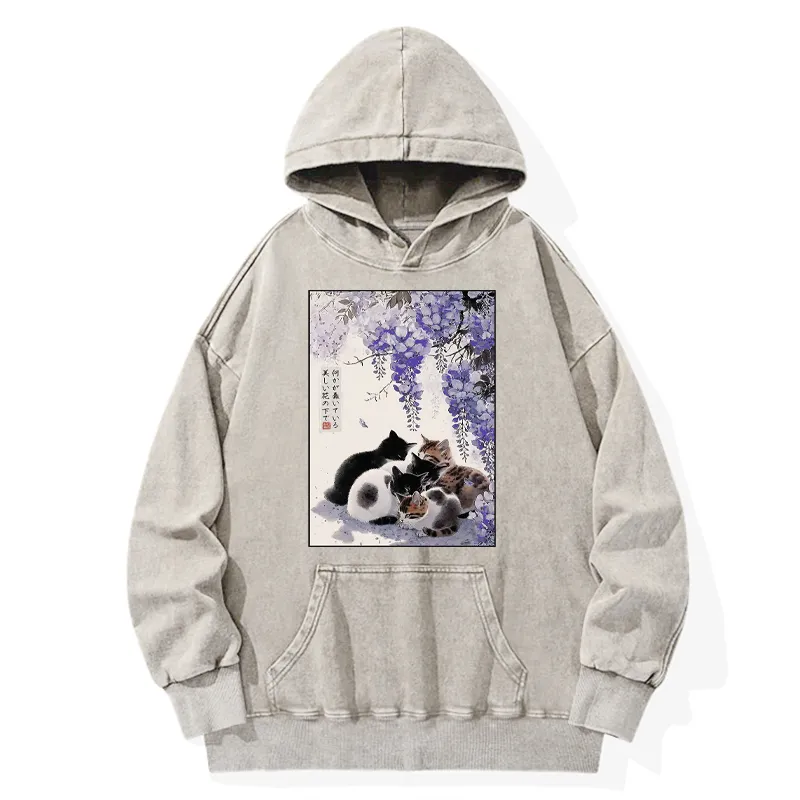 Tokyo-Tiger Sitting still  plotting chaos Calming Zen Cat Funny Washed Hoodie