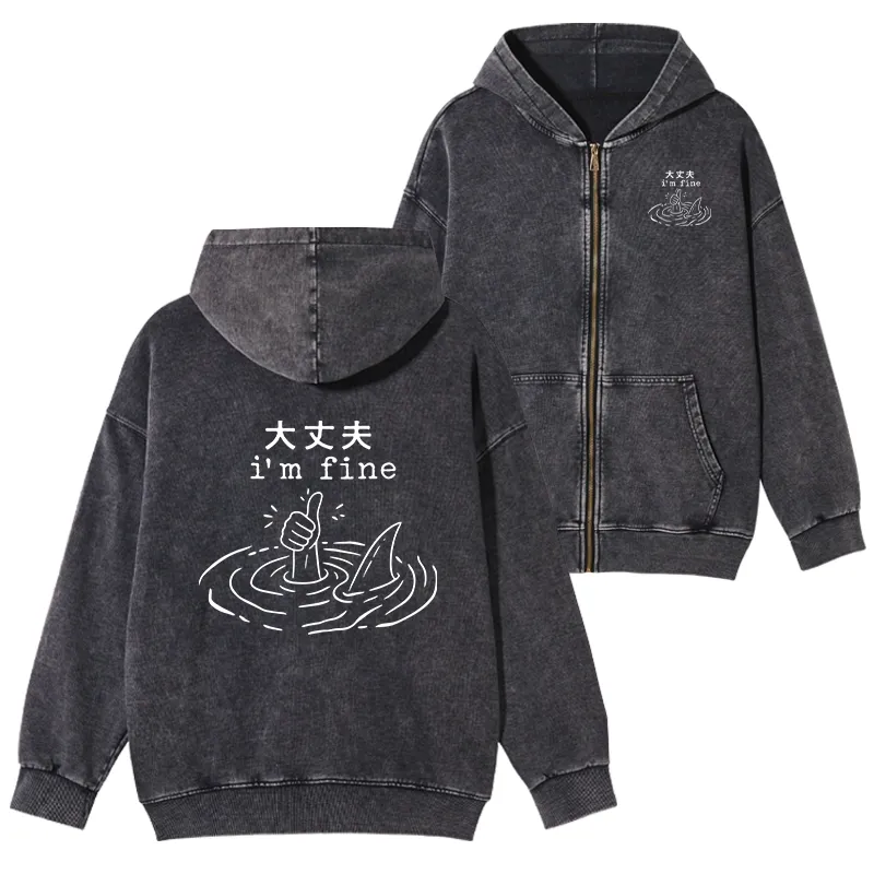 Tokyo-Tiger People In Danger Washed Zip Hoodie