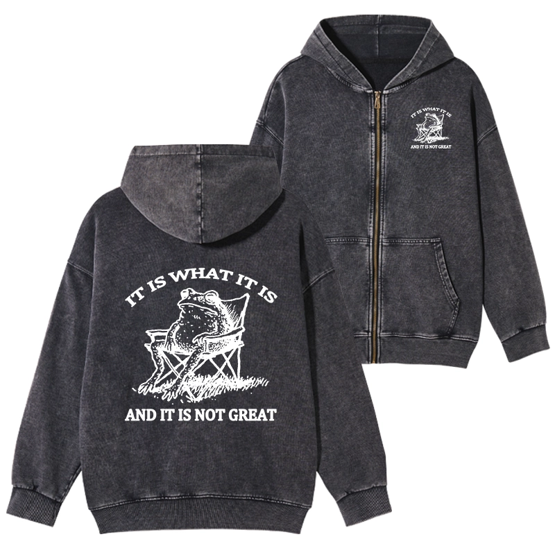 Tokyo-Tiger Resting Frog Funny Washed Zip Hoodie