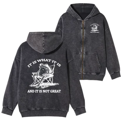 Tokyo-Tiger Resting Frog Funny Washed Zip Hoodie