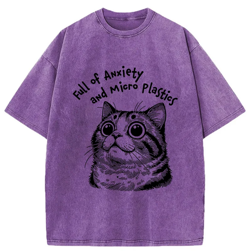 Tokyo-Tiger Full Of Anxiety And Microplastics Cat Washed T-Shirt