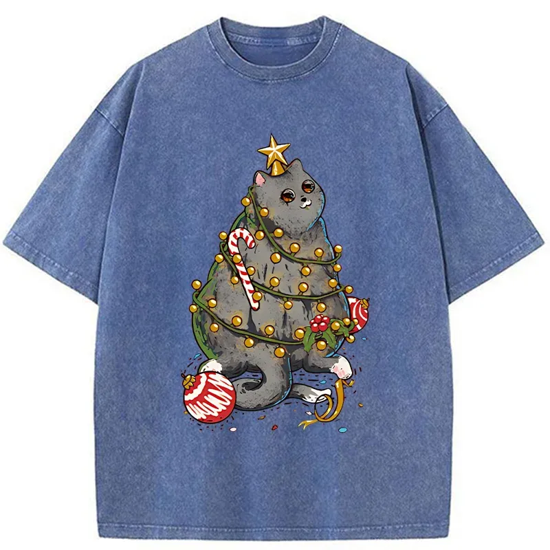 Tokyo-Tiger Christmas Decoration Cat Washed T-Shirt