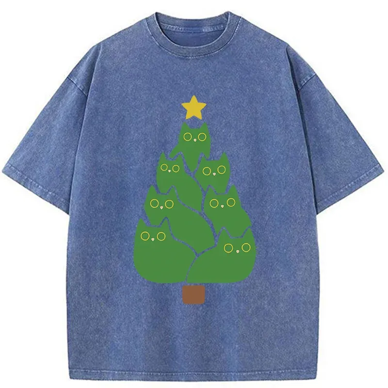 Tokyo-Tiger Christmas Tree Cat Washed T-Shirt