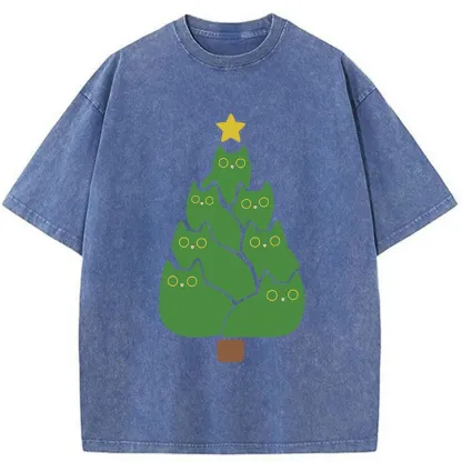 Tokyo-Tiger Christmas Tree Cat Washed T-Shirt