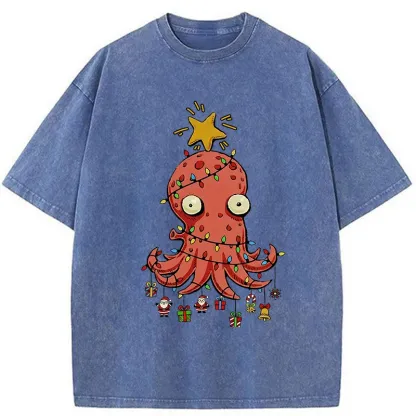 Tokyo-Tiger Christmas Octopus Washed T-Shirt