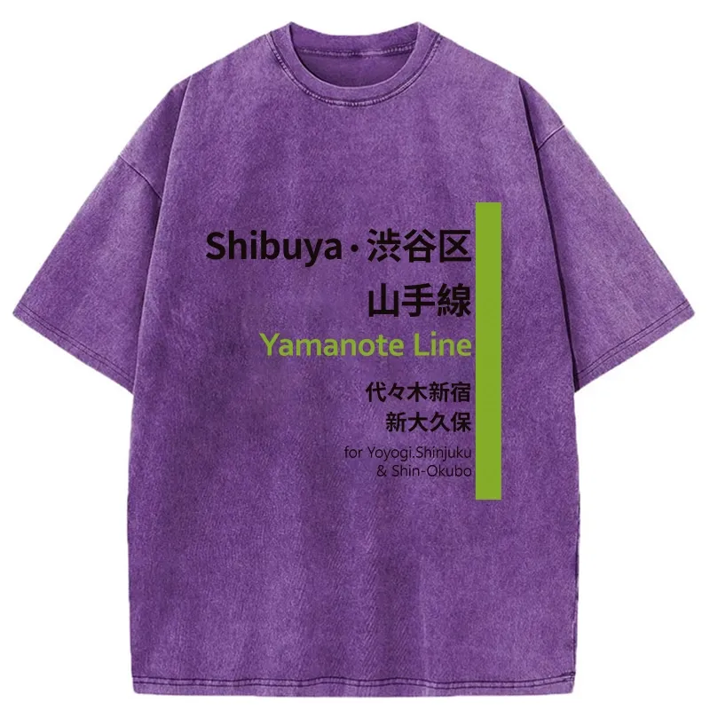 Tokyo-Tiger Japanese Shibuya Yamanote Line Washed T-Shirt