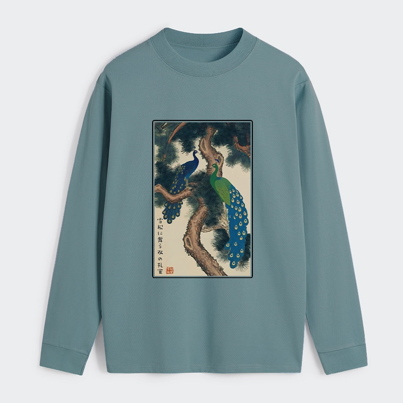 Tokyo-Tiger Peacocks in Snowy Pines Classic Long Sleeve T-Shirt