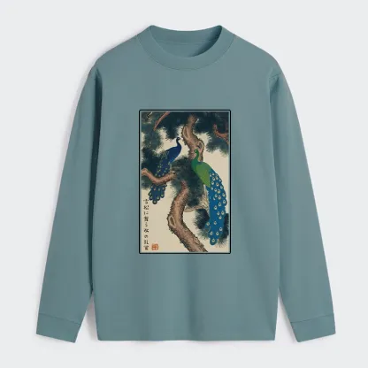 Tokyo-Tiger Peacocks in Snowy Pines Classic Long Sleeve T-Shirt