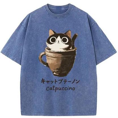 Tokyo-Tiger Cat Cappuccino Washed T-Shirt