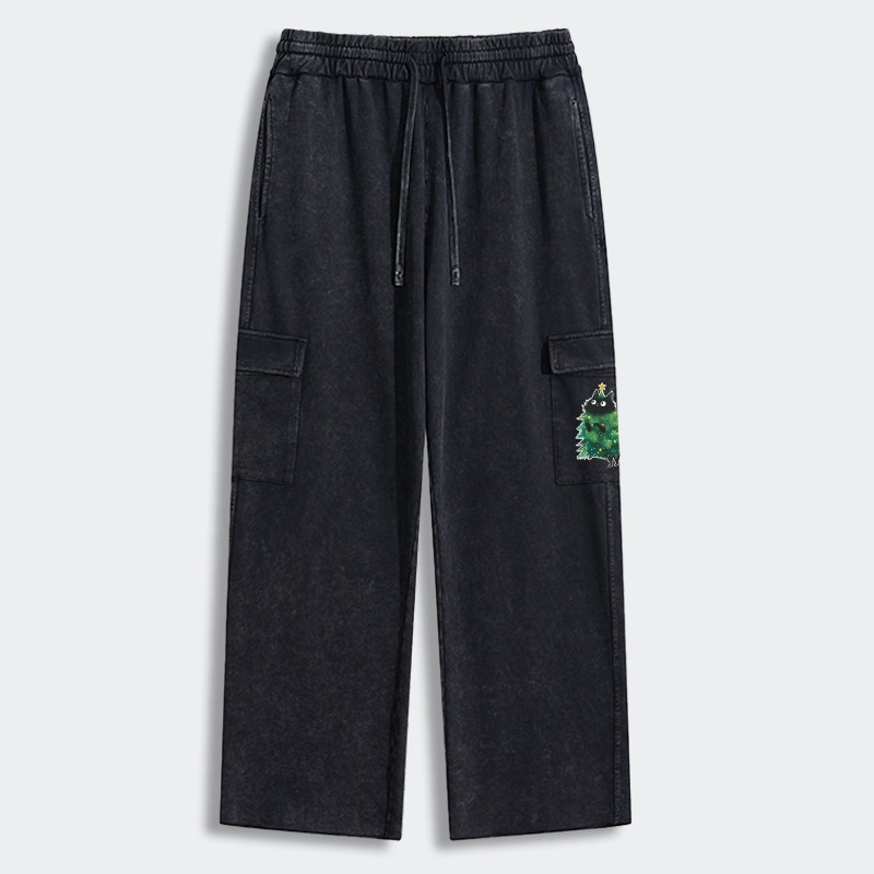 Tokyo-Tiger Christmas Tree Cat Japan Washed Utility Sweatpants