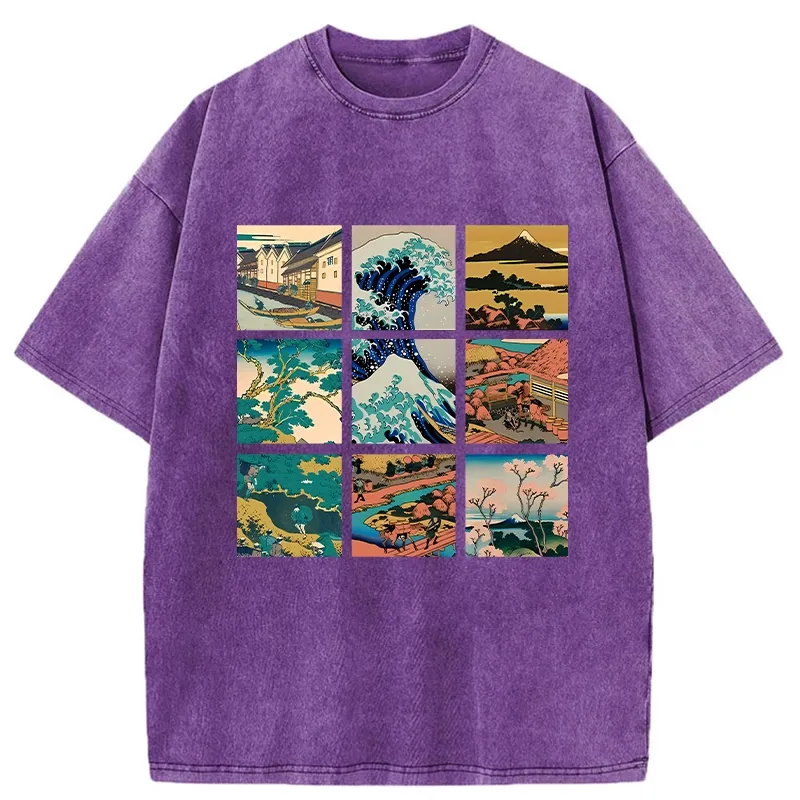 Tokyo-Tiger Japanese Traditional Landscape Washed T-Shirt