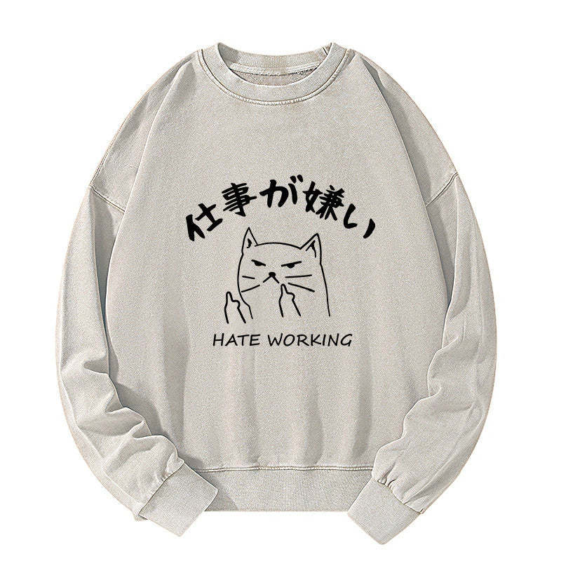 Tokyo-Tiger A Cat That Hates Work Washed Sweatshirt-tokyo-tiger