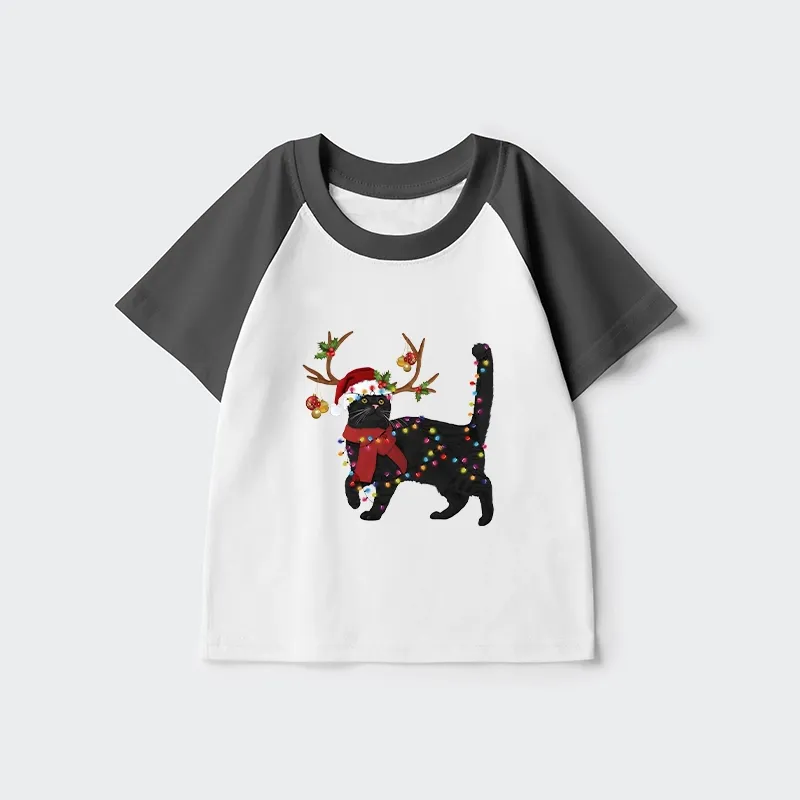 Tokyo-Tiger Christmas Black Cat Kids Raglan T-shirt