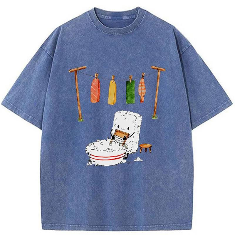 Tokyo-Tiger Sushi Washing Clothes Washed T-Shirt