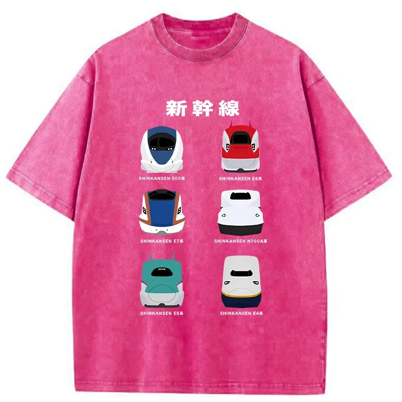 Tokyo-Tiger Shinkansen Cartoon Train Washed T-Shirt