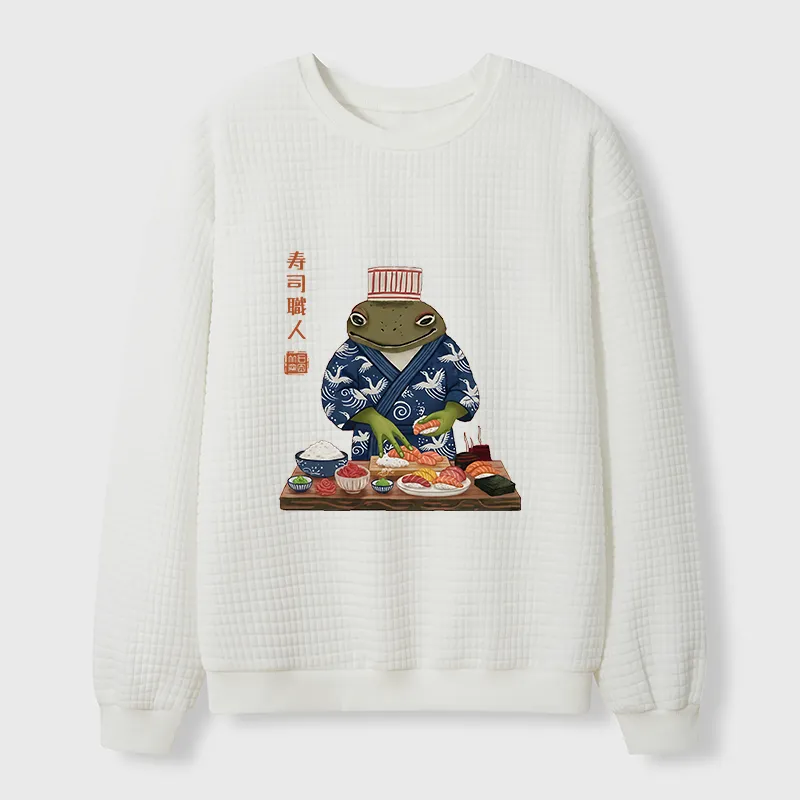 Tokyo-Tiger Frog Sushi Chef Waffle Sweatshirt