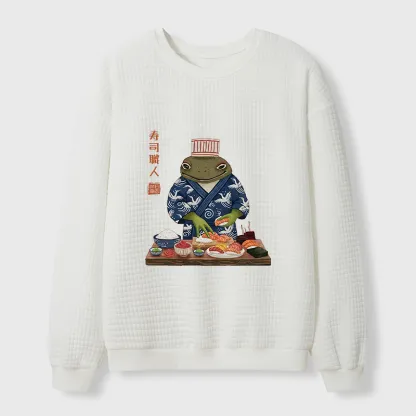 Tokyo-Tiger Frog Sushi Chef Waffle Sweatshirt