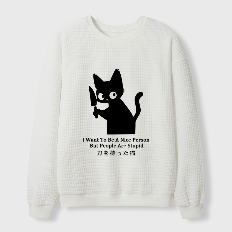 Tokyo-Tiger Black Cat With A Knife Japan Waffle Sweatshirt