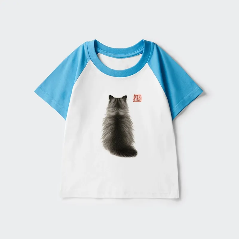 Tokyo-Tiger Cat's Back Ink Painting Kids Raglan T-shirt