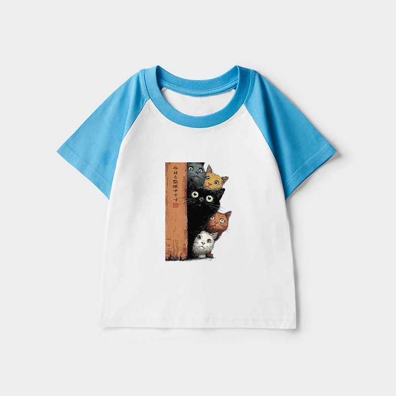 Tokyo-Tiger Five Cats Are Watching You Kids Raglan T-shirt