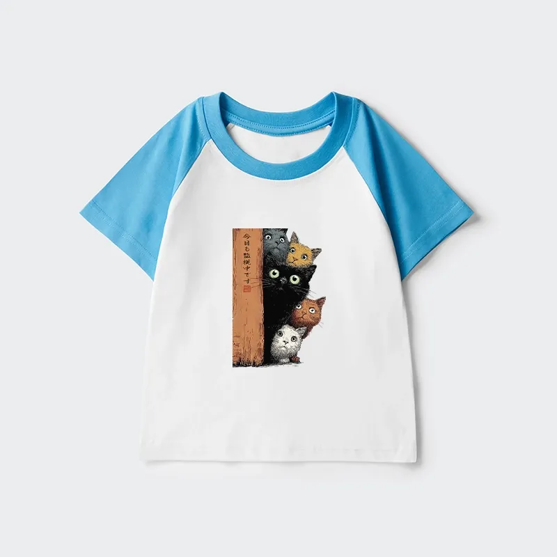 Tokyo-Tiger Five Cats Are Watching You Kids Raglan T-shirt