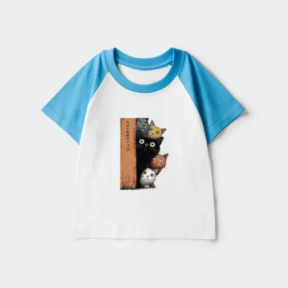 Tokyo-Tiger Five Cats Are Watching You Kids Raglan T-shirt