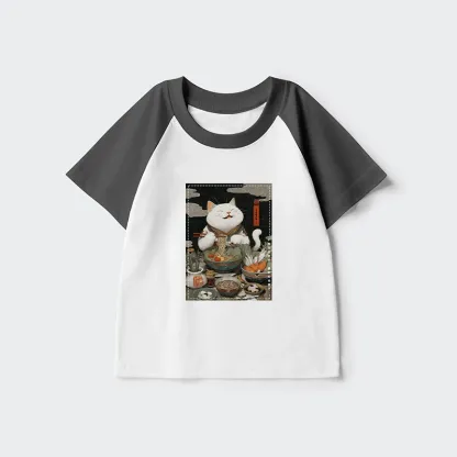 Tokyo-Tiger The Ramen-Loving Cat Kids Raglan T-shirt