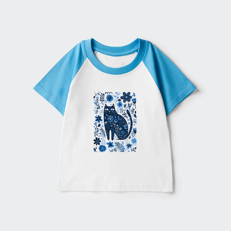 Tokyo-Tiger A Cat Among Flowers Kids Raglan T-shirt