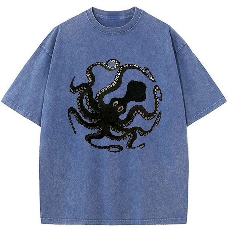 Tokyo-Tiger Octopus Surrounds Washed T-Shirt