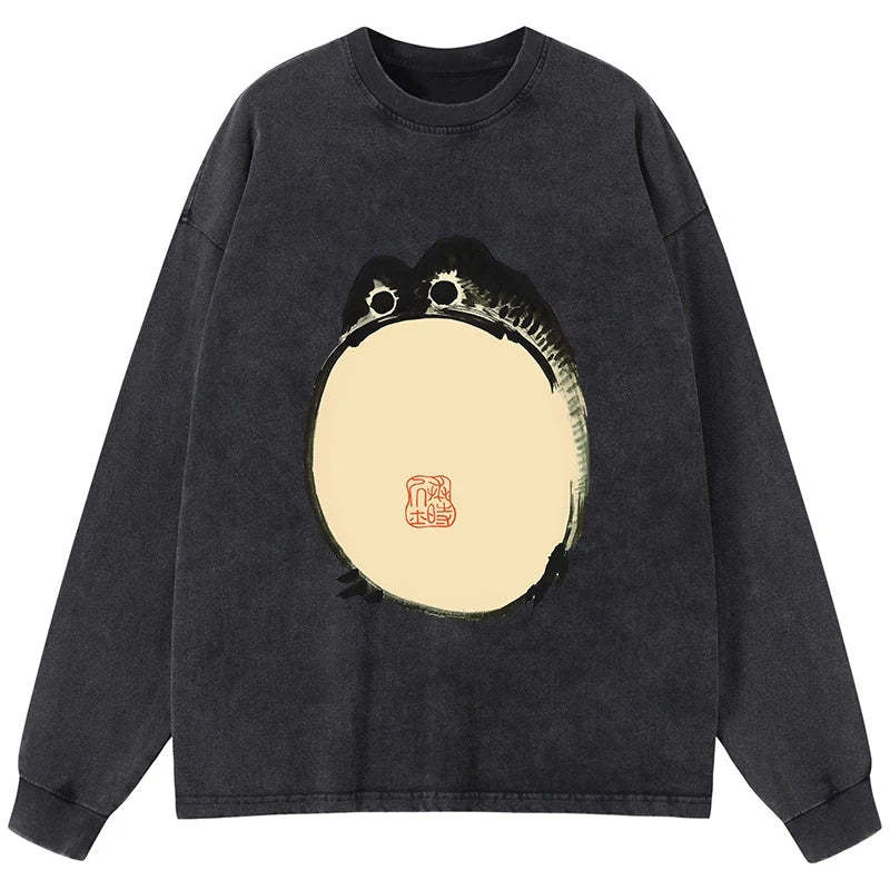 Tokyo-Tiger Grumpy Frog Japanese Washed Long Sleeve T-Shirt