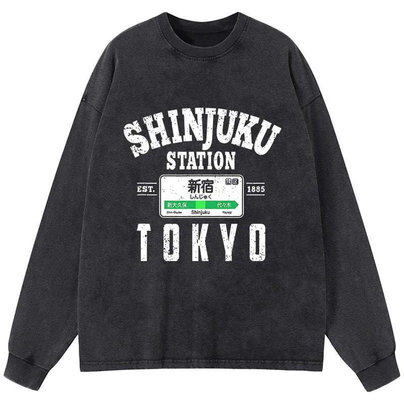 Tokyo-Tiger Shinjuku Station Yamanote Line Washed Long Sleeve T-Shirt Sale