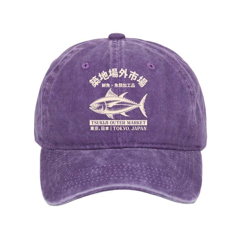 Tokyo-Tiger Japan Tsukiji Fish Market Washed Cap