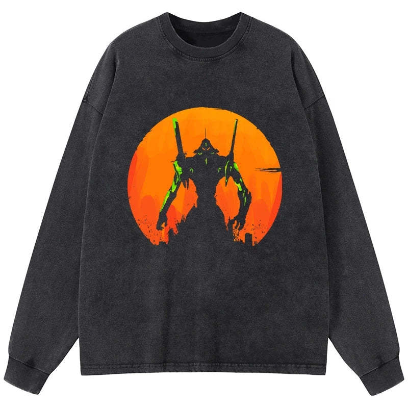 Tokyo-Tiger Robot Warrior Vintage Washed Long Sleeve T-Shirt Sale