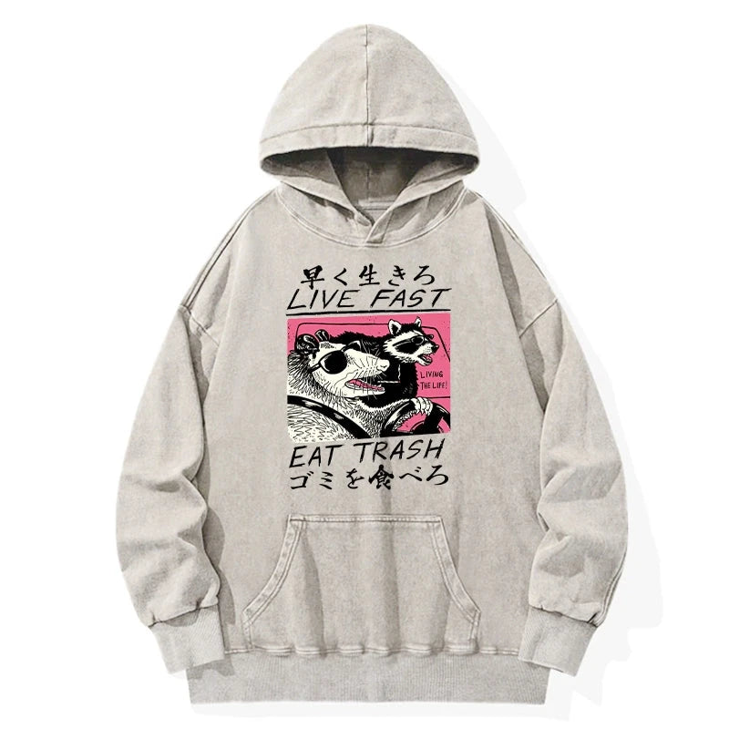 Tokyo-Tiger Live Fast Eat Trash Washed Hoodie
