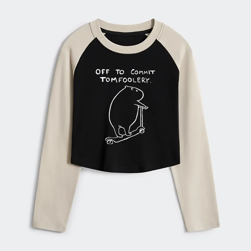 Tokyo-Tiger Capybara Is Ready To Do Something Bad Women's Crop Raglan T-Shirt