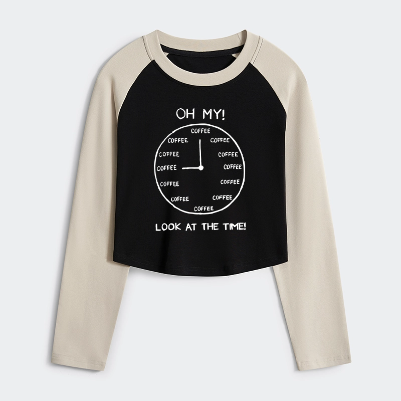 Tokyo-Tiger Coffee Time Women's Crop Raglan T-Shirt