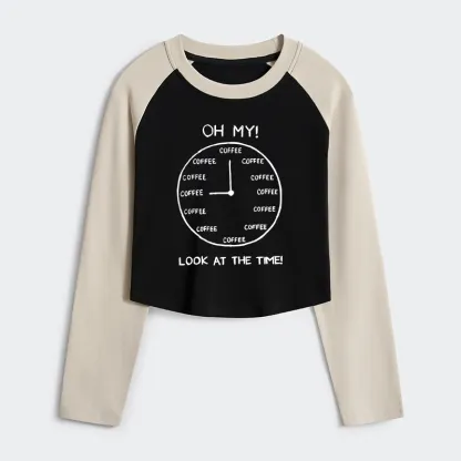 Tokyo-Tiger Coffee Time Women's Crop Raglan T-Shirt