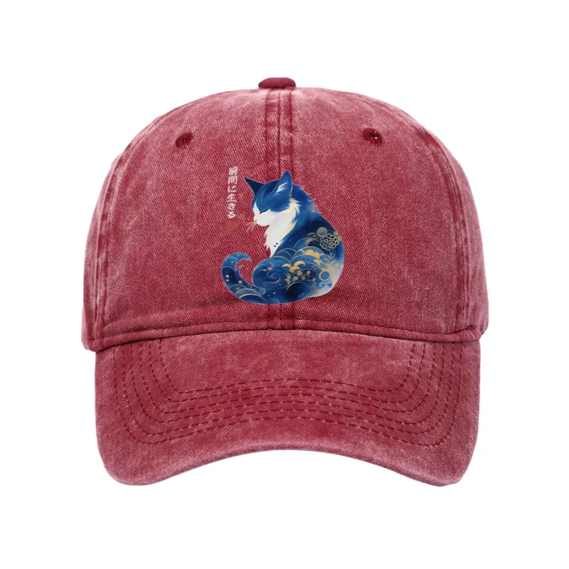 Tokyo-Tiger Retro Zen Cat: Living the Present Washed Cap