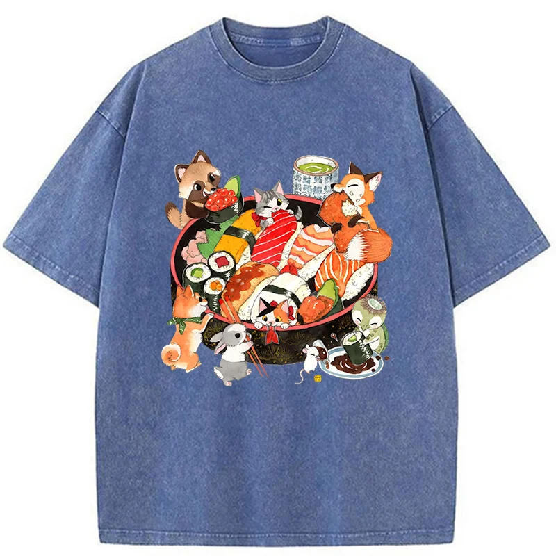 Tokyo-Tiger Sushi Animal Party Washed T-Shirt