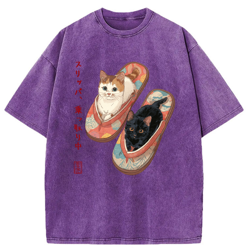 Tokyo-Tiger Slipper Kitties Washed T-Shirt