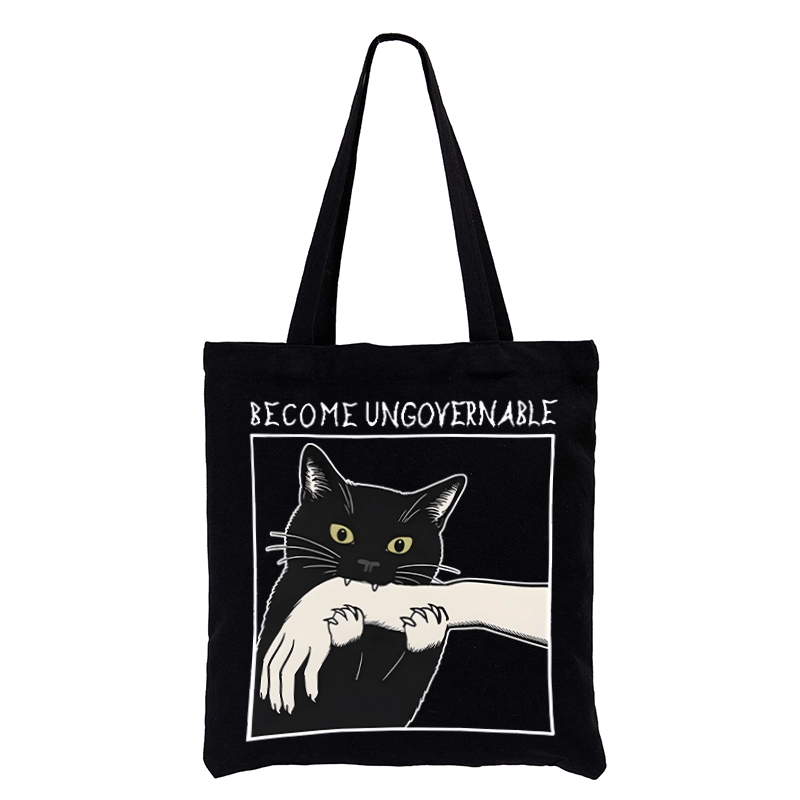 Tokyo-Tiger Black Cat Biting Tote Bag