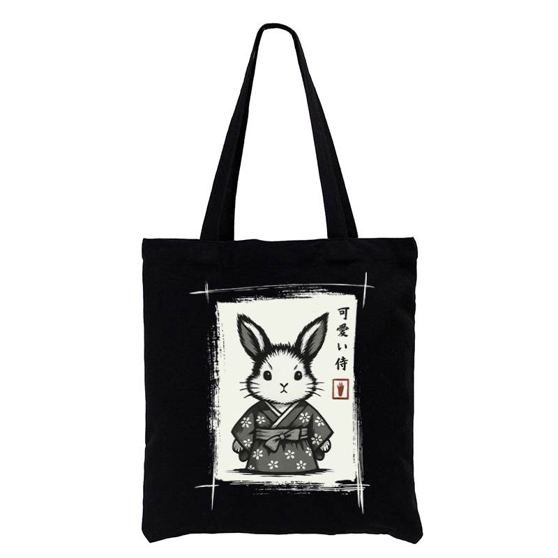 Tokyo-Tiger Woodcut Bunny Tote Bag