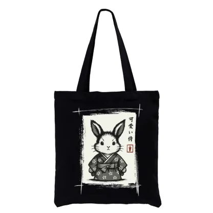 Tokyo-Tiger Woodcut Bunny Tote Bag