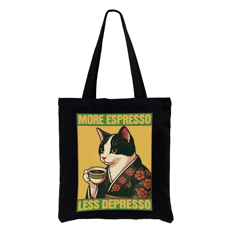 Tokyo-Tiger Tuxedo Cat Drinking Coffee Tote Bag