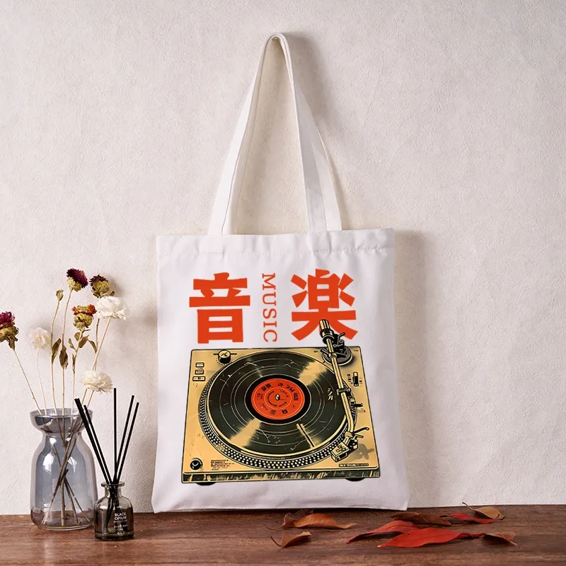 Tokyo-Tiger Retro Music Record Player Tote Bag