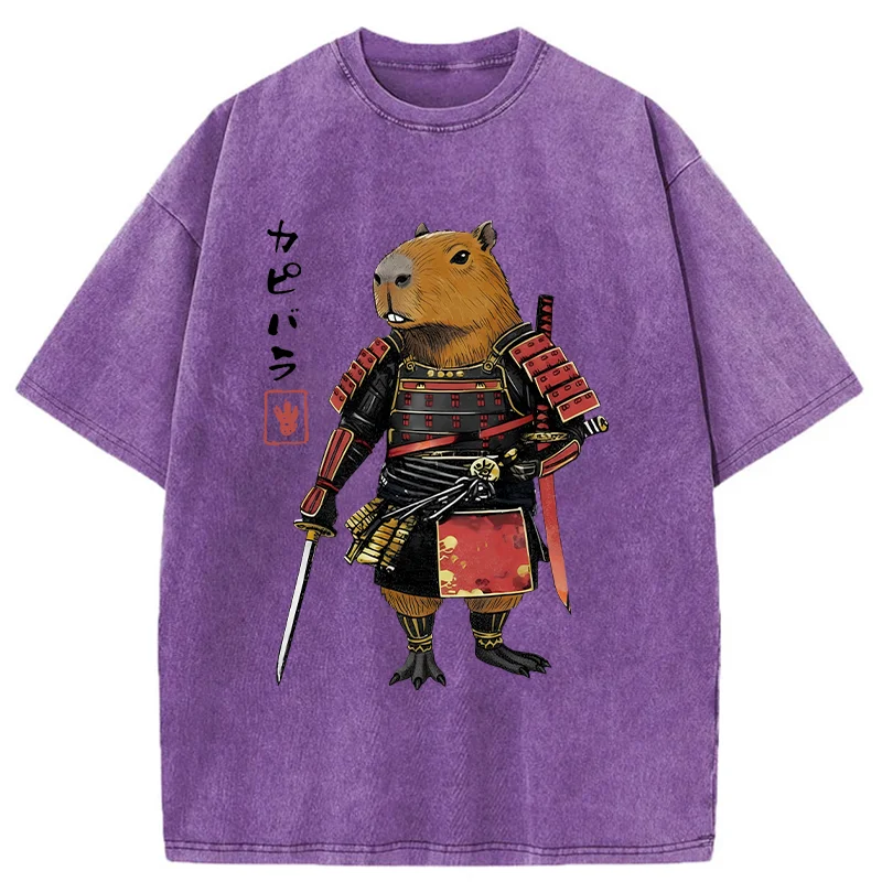 Tokyo-Tiger Capybara Samurai Wearing Armor Washed T-Shirt
